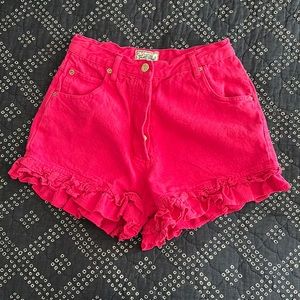 Vintage True Blue Barbie Pink Ruffle Denim Shorts